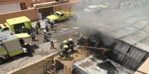 حادث حريق بمستودع بحي المحمدية بسكاكا