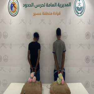 حرس الحدود بمنطقة عسير يقبض على مخالفين لنظام أمن الحدود لتهريبهما 50 كيلوجرامًا من نبات القات المخدر