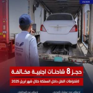 “هيئة النقل” تحجز 8 شاحنات أجنبية في المملكة وترصد 1462 مخالفة