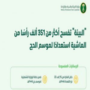 «البيئة» تفسح أكثر من 351 ألف رأس ماشية ضمن استعداداتها لموسم حج 1446هـ