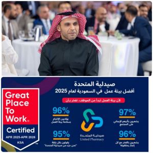 صيدليات المتحدة تحصل على جائزة “أفضل بيئة للعمل” لعام 2025 في السعودية