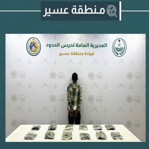 حرس الحدود بعسير يقبض على مخالف لتهريبه 14 كيلوجرامًا من الحشيش المخدر