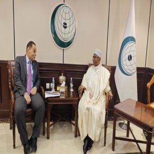 الأمين العام لمنظمة التعاون الإسلامي يبحث مع المندوب الدائم لدولة فلسطين التطورات السياسية والميدانية