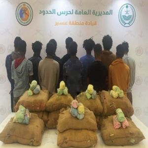القبض على 12 مخالفاً لنظام أمن الحدود لتهريبهم 216 كغم من القات بعسير