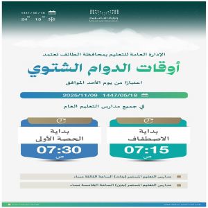 تعليم الطائف:الأحد المقبل بداية الدوام الشتوي