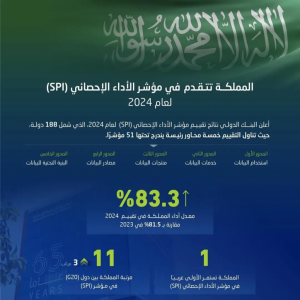 المملكة تتقدم في مؤشر أداء الأجهزة الإحصائية (SPI) لعام 2024