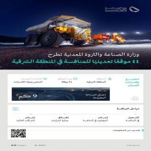 وزارة الصناعة والثروة المعدنية تطرح 11 موقعًا تعدينيًّا للمنافسة في المنطقة الشرقية