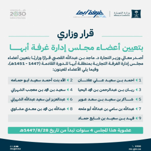 وزير التجارة يصدر قرارًا وزاريًا بتعيين أعضاء مجلس إدارة غرفة أبها