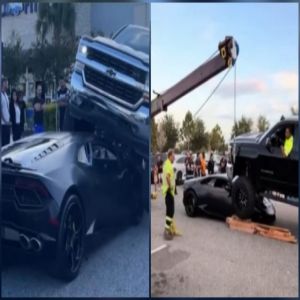 سائقة تسحق لامبورغيني بشاحنتها دون أن تلاحظها