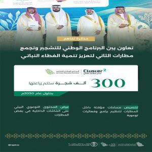 مذكرة تفاهم بين البرنامج الوطني للتشجير وتجمع مطارات الثاني لزراعة 300 ألف شجرة بحلول 2030م