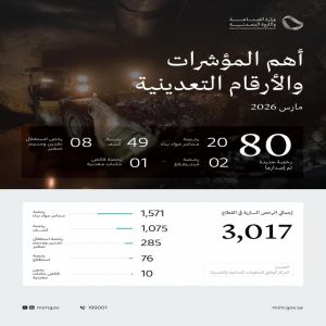 وزارة الصناعة والثروة المعدنية تصدر 80 رخصة تعدينية جديدة خلال شهر مارس 2026م