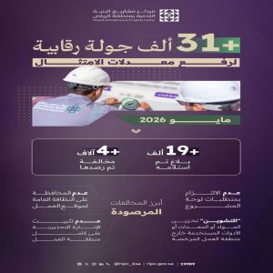 مركز البنية التحتية بالرياض ينفّذ أكثر من 31 ألف جولة رقابية خلال شهر مايو 2026