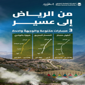 "هيئة الطرق": (3) مسارات من الرياض إلى أبها عبر شبكة طرق متطورة لدعم السياحة