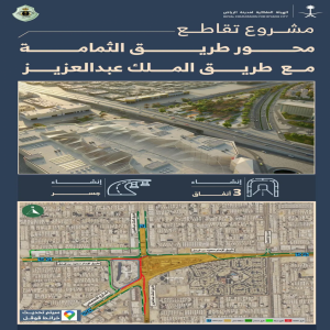 الهيئة الملكية لمدينة الرياض: استمرار أعمال تطوير محور طريق الثمامة الأوسط بتنفيذ ثلاثة أنفاق وجسر