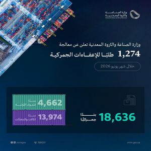 وزارة الصناعة والثروة المعدنية تعالج 1,274 طلبًا للإعفاء الجمركي خلال شهر يونيو 2026