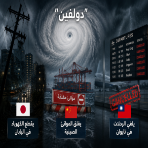"دولفين" يقطع الكهرباء في اليابان ويغلق الموانئ الصينية ويلغي الرحلات في تايوان