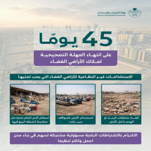 وزارة البلديات والإسكان: 45 يومًا على انتهاء المهلة التصحيحية لملاك الأراضي الفضاء لمعالجة المخالفات