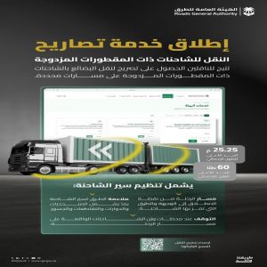 "هيئة الطرق" تطلق خدمة إصدار تصاريح نقل الشاحنات ذات المقطورات المزدوجة خارج النطاق العمراني